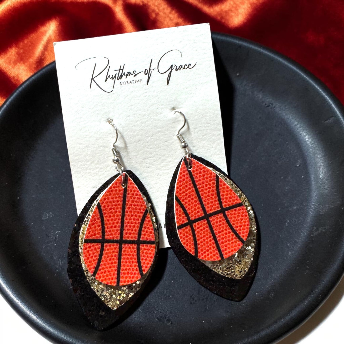 Glitter Basketball Dangle Earrings – Triple Layer Sports Earrings | Game Day Jewelry