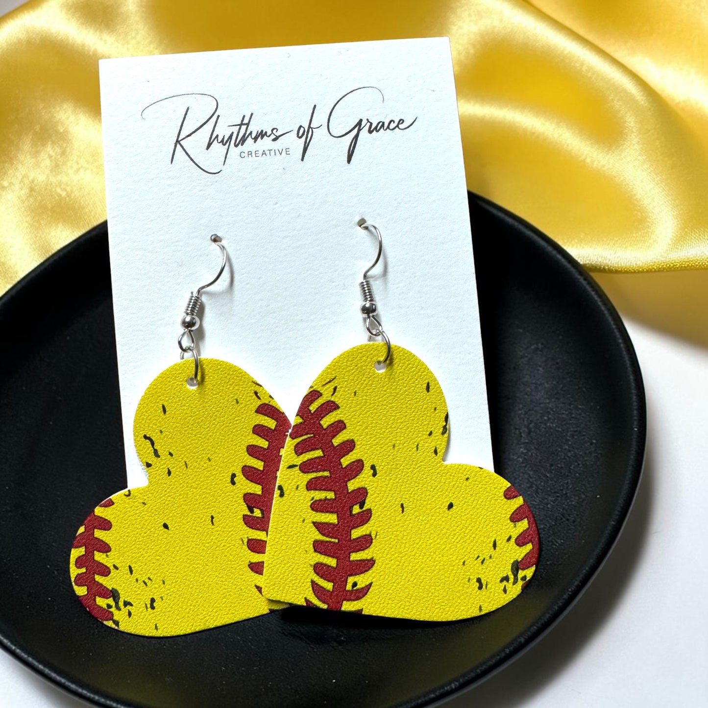 Baseball & Softball Heart Earrings – Lightweight Faux Leather Sports Earrings – Game Day Accessories