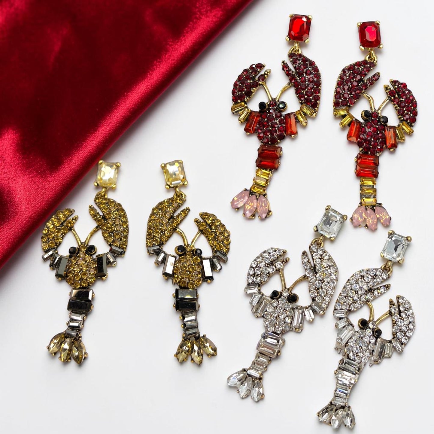 Bayou Bling Rhinestone Crawfish Statement Earrings