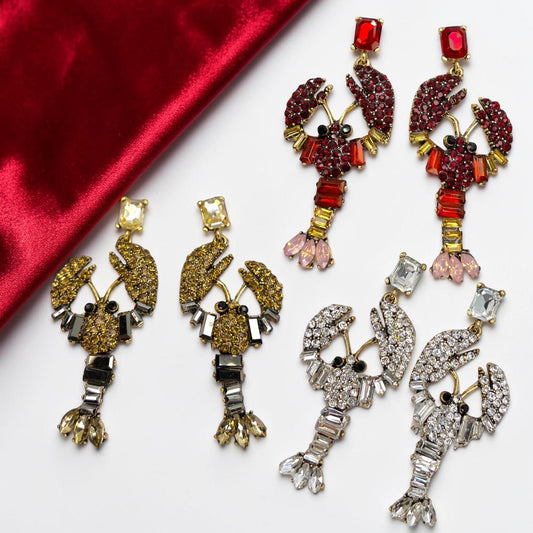 Bayou Bling Rhinestone Crawfish Statement Earrings