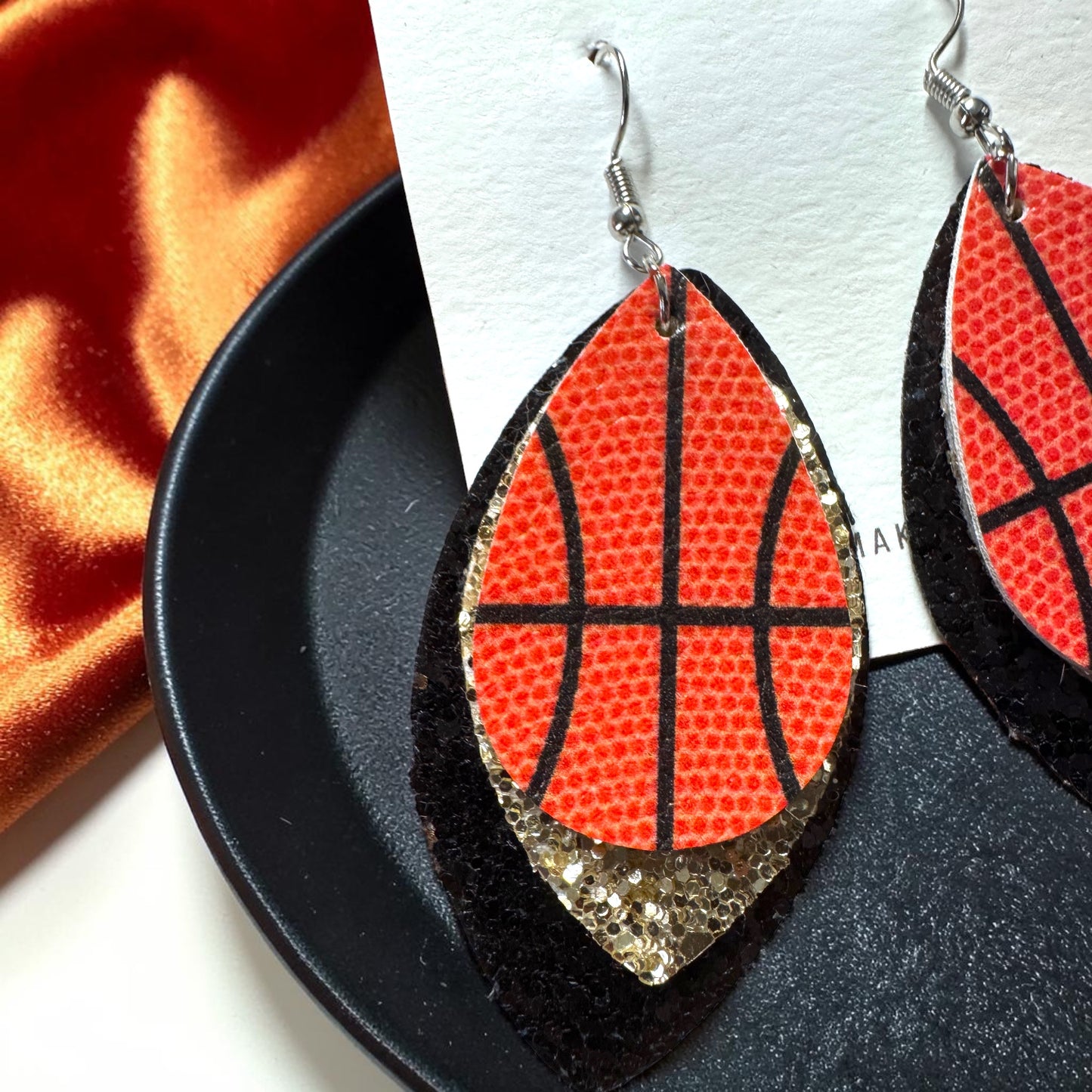 Glitter Basketball Dangle Earrings – Triple Layer Sports Earrings | Game Day Jewelry