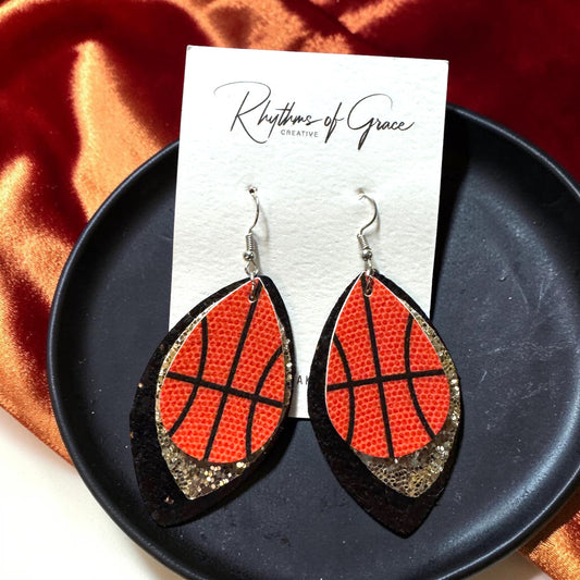Glitter Basketball Dangle Earrings – Triple Layer Sports Earrings | Game Day Jewelry