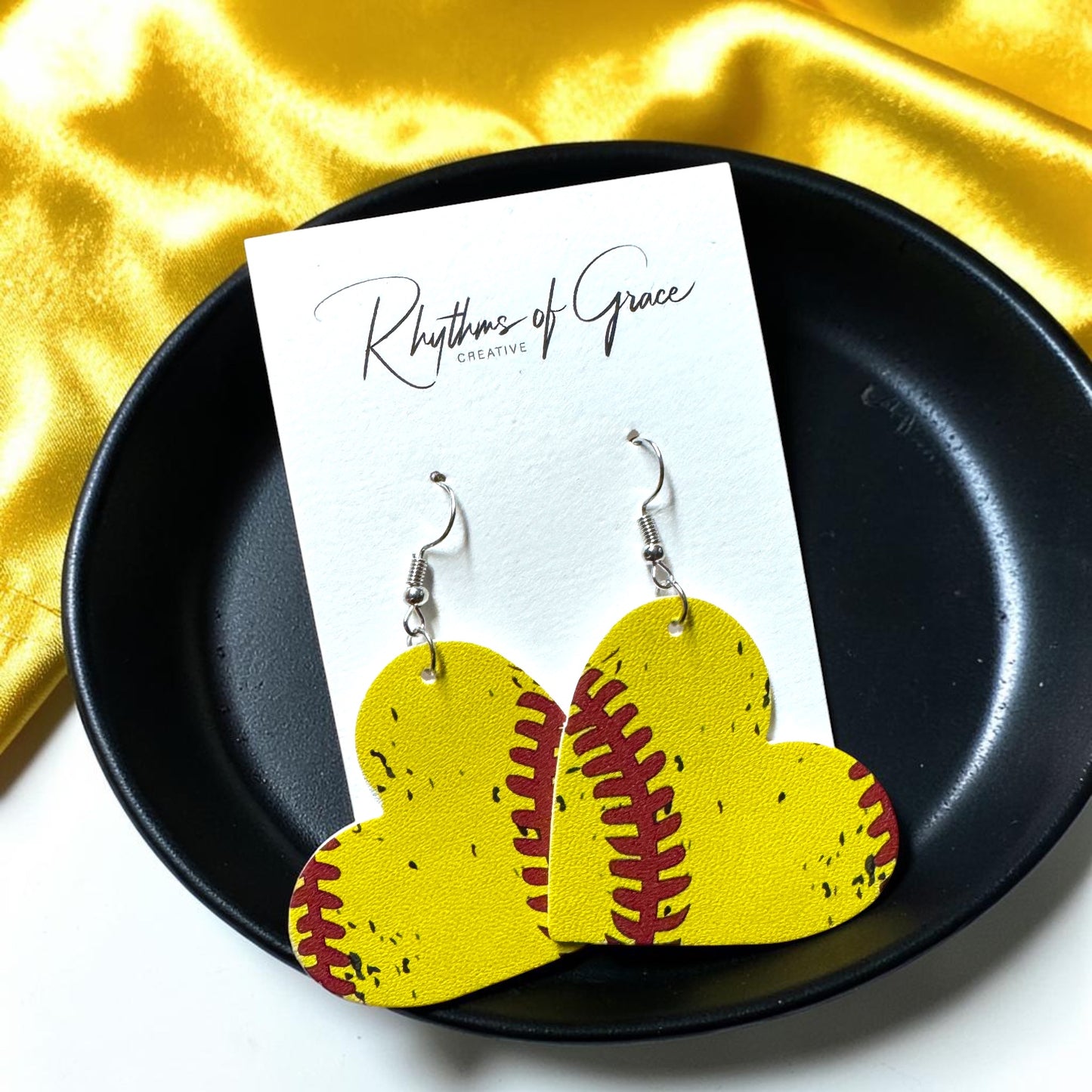 Baseball & Softball Heart Earrings – Lightweight Faux Leather Sports Earrings – Game Day Accessories