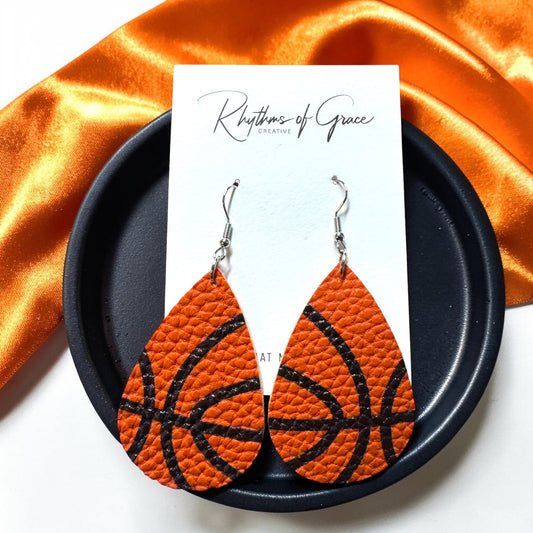 Basketball Dangle Earrings – Textured PU Leather Sports Earrings | Game Day Jewelry