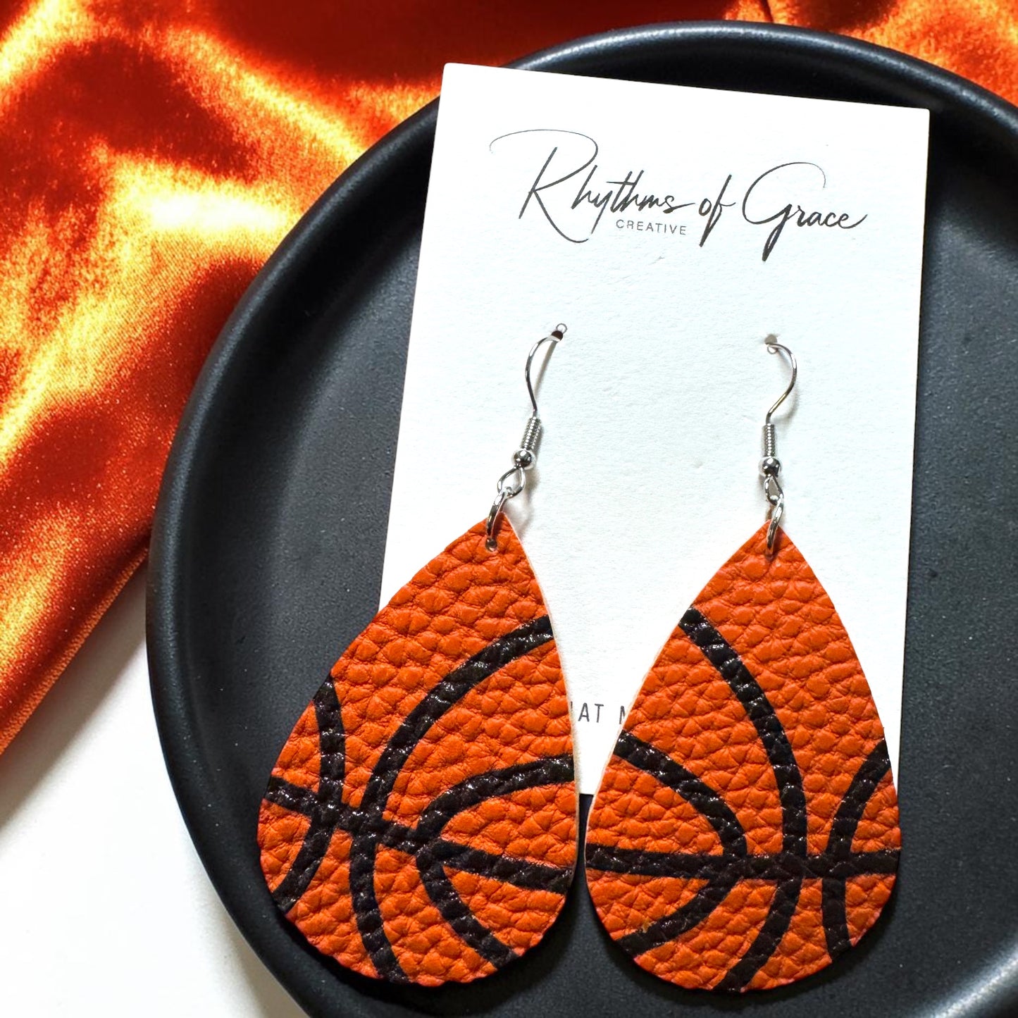 Basketball Dangle Earrings – Textured PU Leather Sports Earrings | Game Day Jewelry
