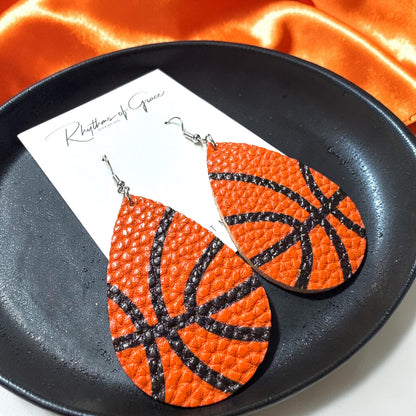 Basketball Dangle Earrings – Textured PU Leather Sports Earrings | Game Day Jewelry