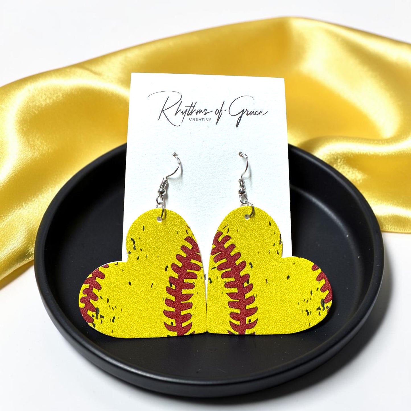 Baseball & Softball Heart Earrings – Lightweight Faux Leather Sports Earrings – Game Day Accessories