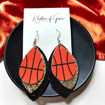 Glitter Basketball Dangle Earrings – Triple Layer Sports Earrings | Game Day Jewelry
