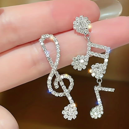 Sparkle & Shine: Rhinestone Musical Notes Dangle Earrings 🎶