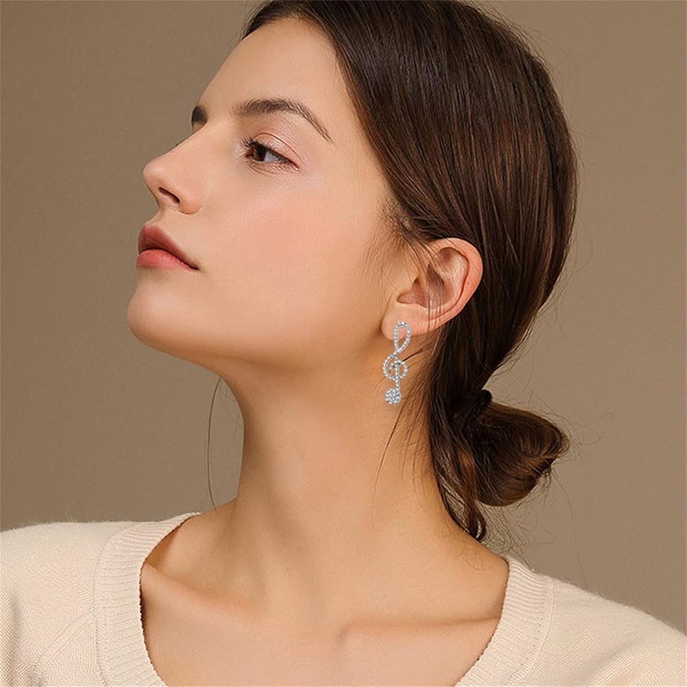 Sparkle & Shine: Rhinestone Musical Notes Dangle Earrings 🎶