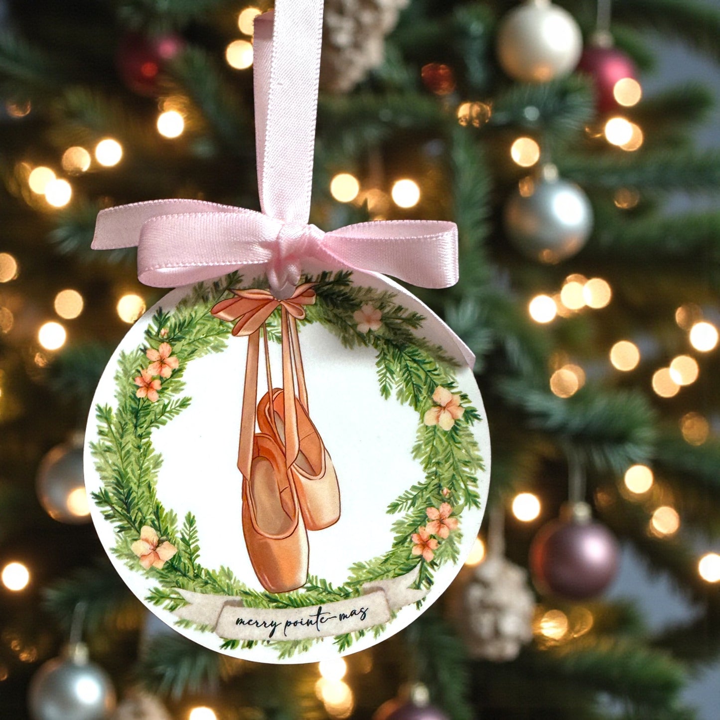 Merry Pointe-mas Ballet Ornament – Personalized Ballerina Christmas Gift with Pink Pointe Shoes