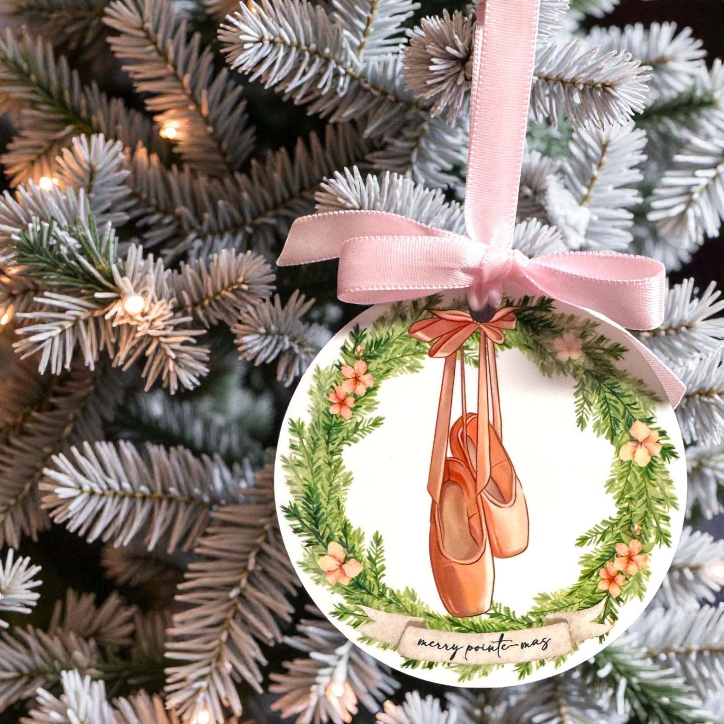Merry Pointe-mas Ballet Ornament – Personalized Ballerina Christmas Gift with Pink Pointe Shoes