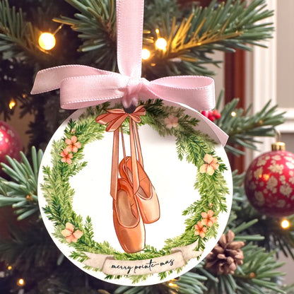 Merry Pointe-mas Ballet Ornament – Personalized Ballerina Christmas Gift with Pink Pointe Shoes