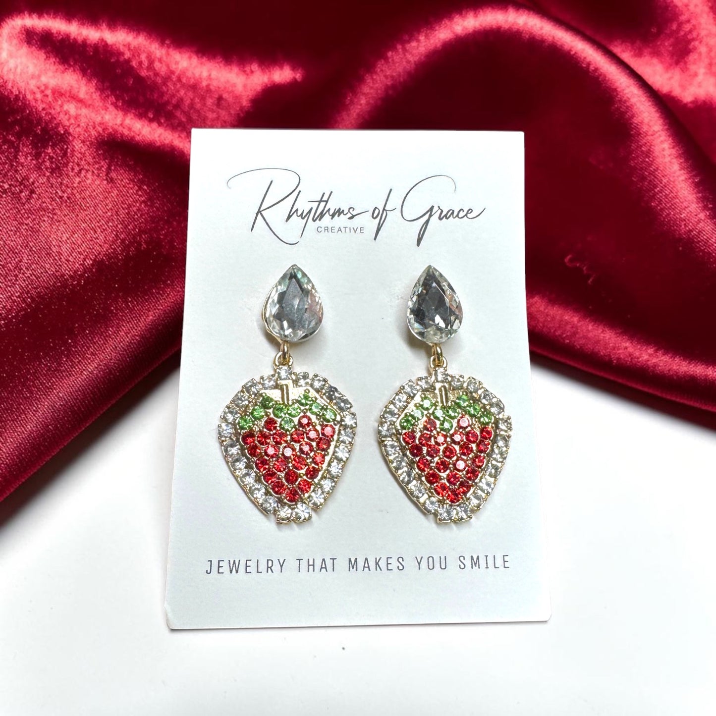 Sparkling Rhinestone Strawberry Dangle Earrings – Sweet Summer Statement Jewelry