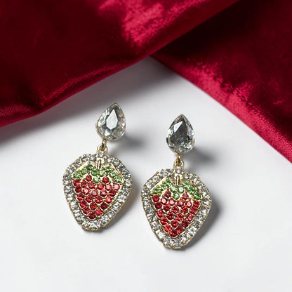 Sparkling Rhinestone Strawberry Dangle Earrings – Sweet Summer Statement Jewelry