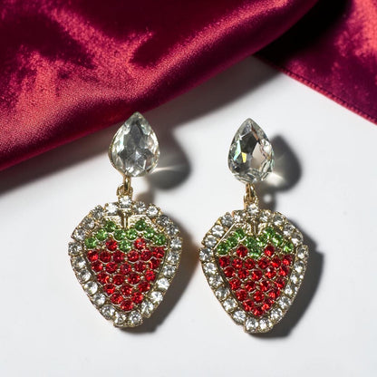 Sparkling Rhinestone Strawberry Dangle Earrings – Sweet Summer Statement Jewelry