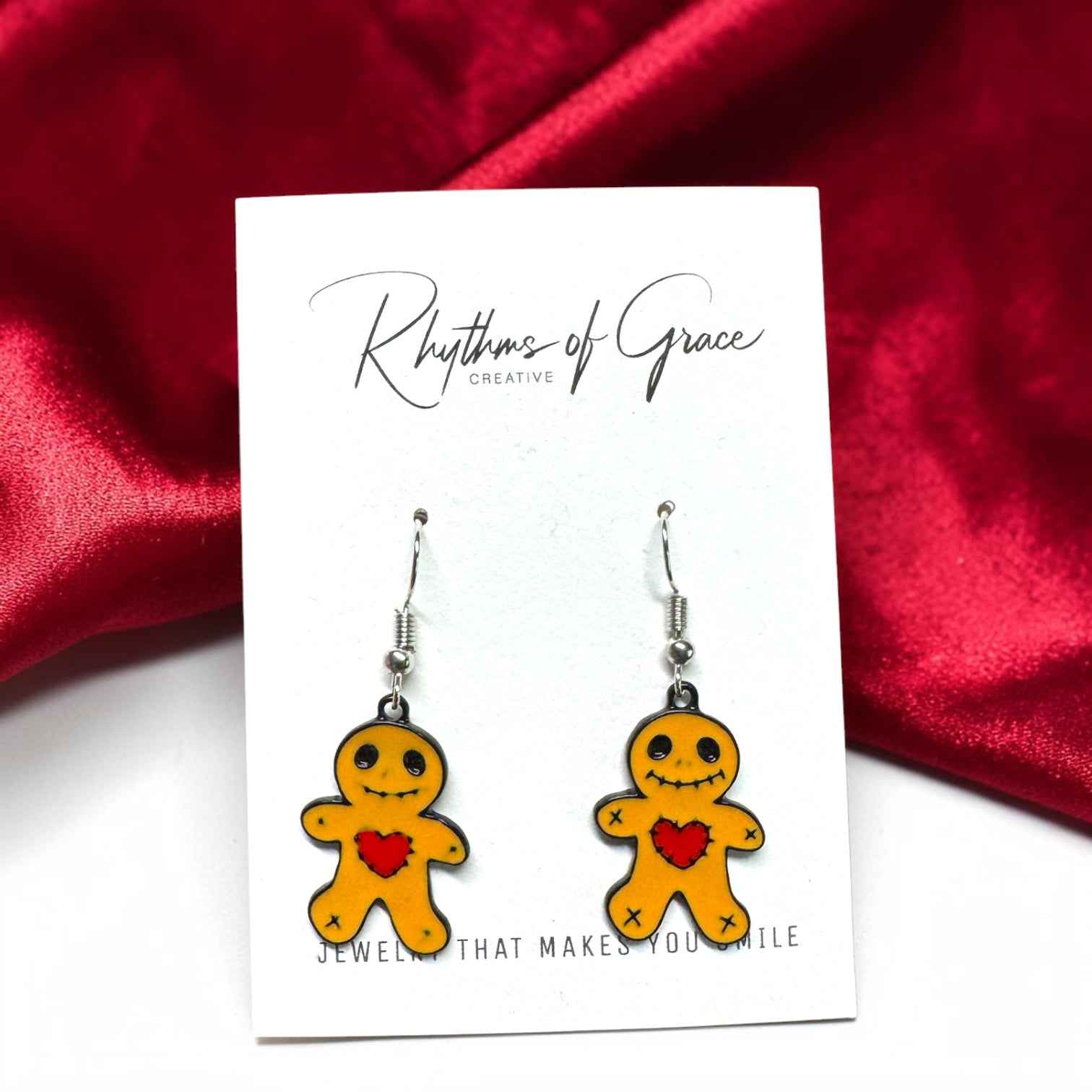 Voodoo Doll Heart Earrings – Whimsical Gothic Charm