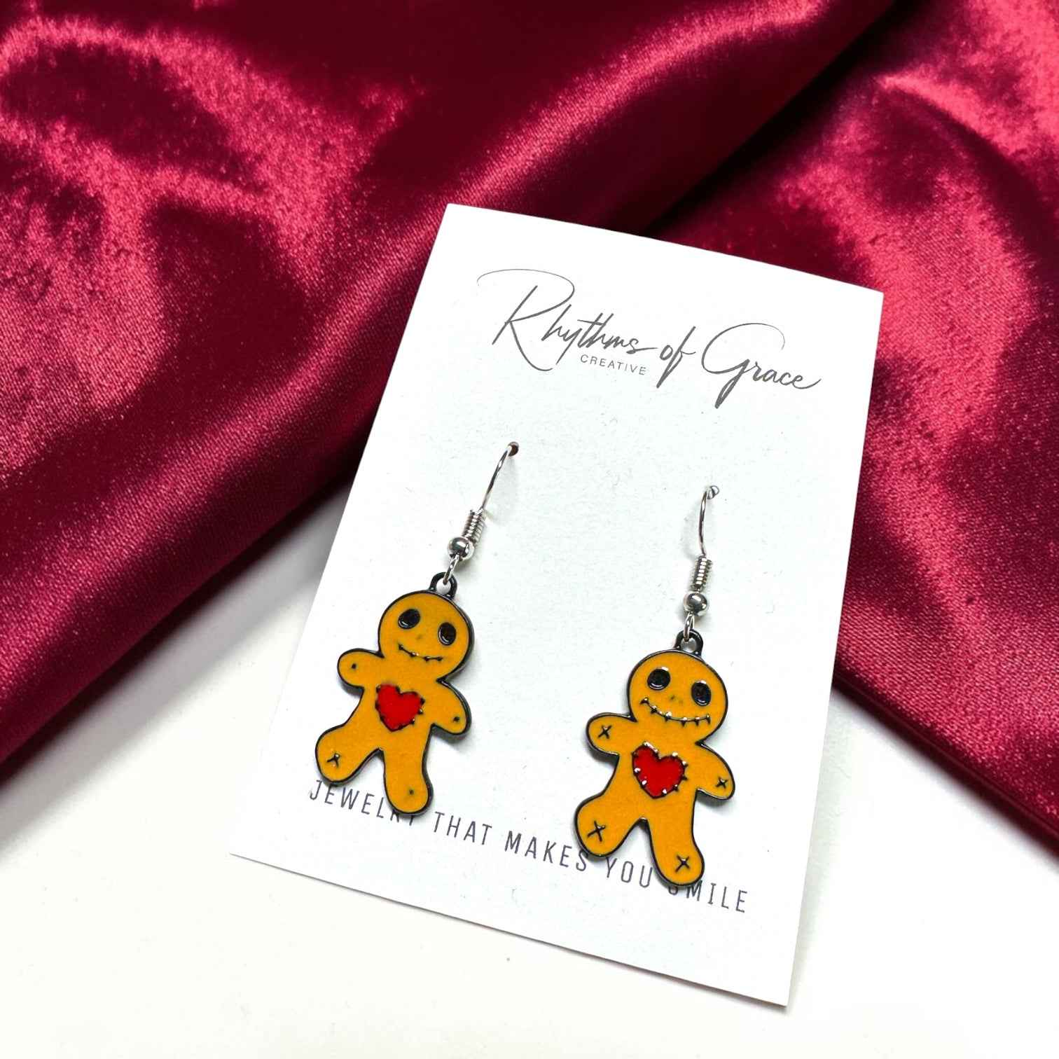 Voodoo Doll Heart Earrings – Whimsical Gothic Charm