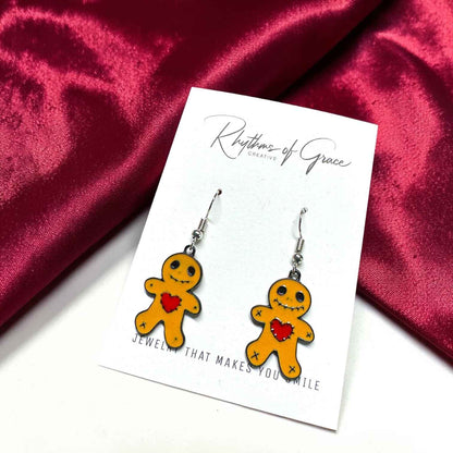 Voodoo Doll Heart Earrings – Whimsical Gothic Charm