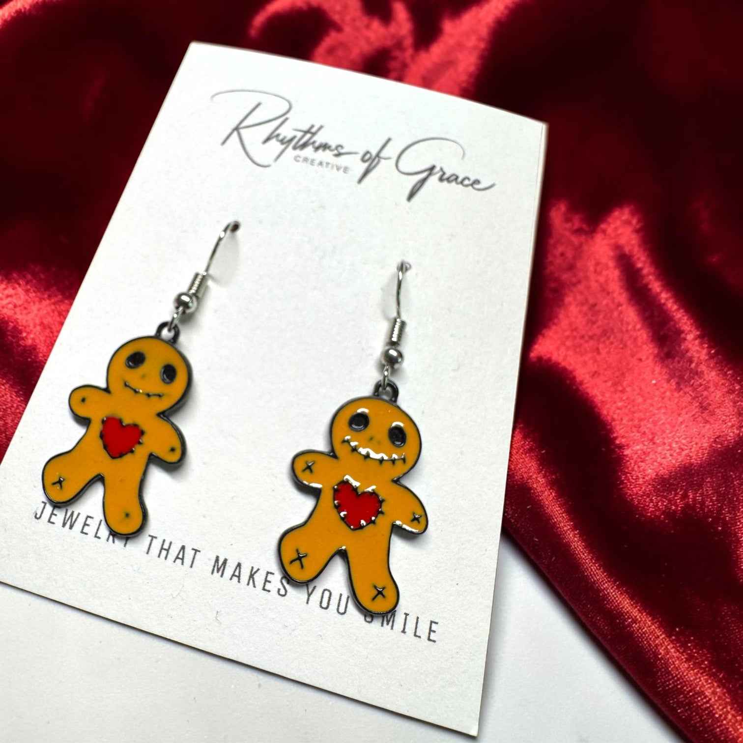 Voodoo Doll Heart Earrings – Whimsical Gothic Charm