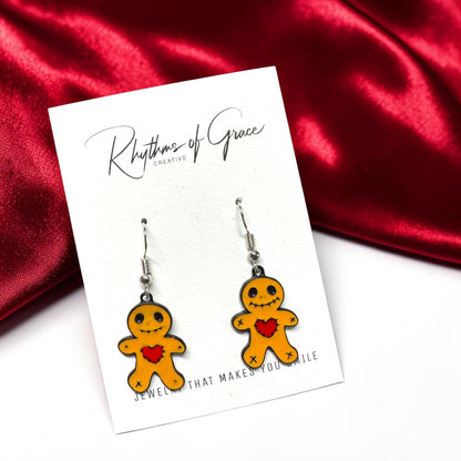 Voodoo Doll Heart Earrings – Whimsical Gothic Charm