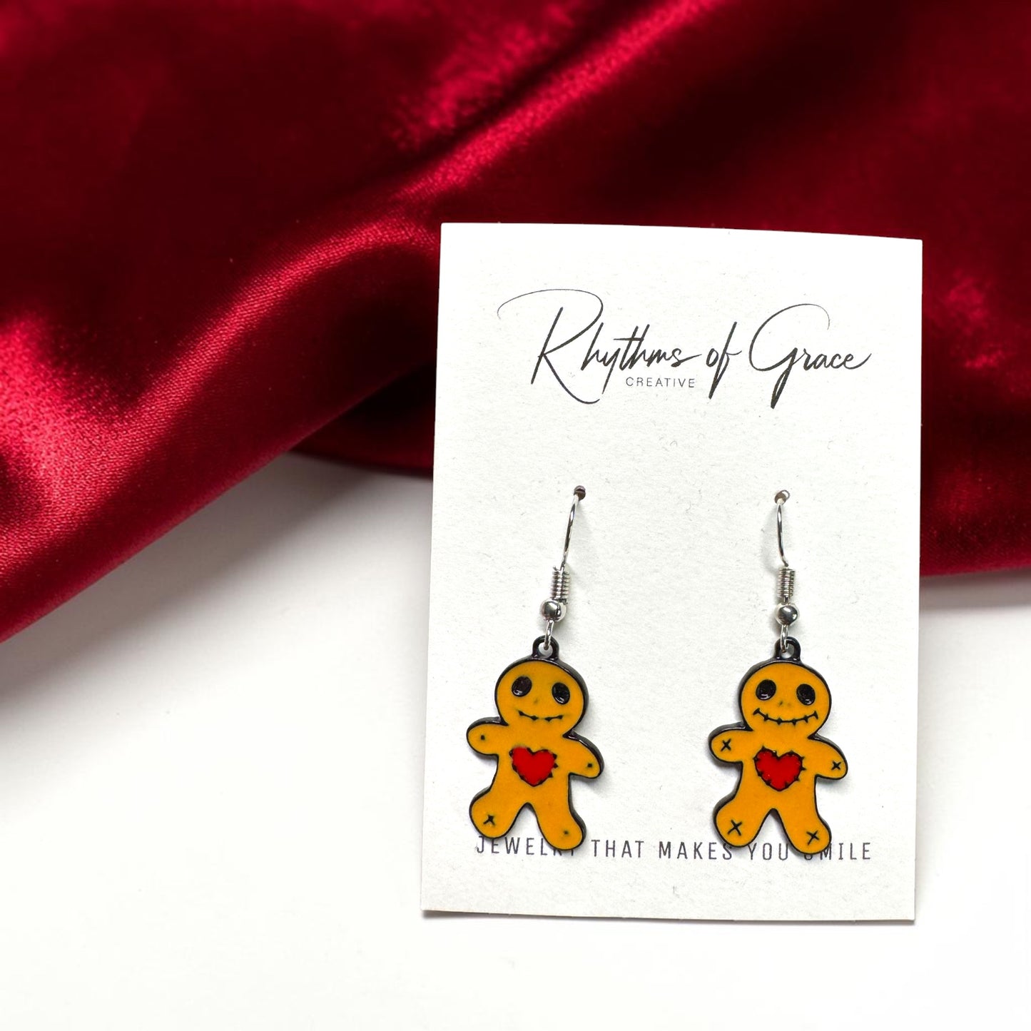 Voodoo Doll Heart Earrings – Whimsical Gothic Charm