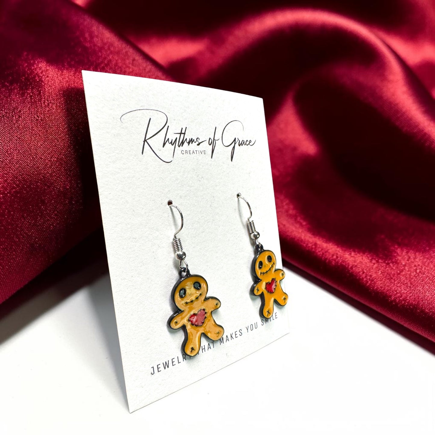 Voodoo Doll Heart Earrings – Whimsical Gothic Charm