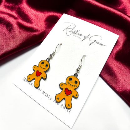 Voodoo Doll Heart Earrings – Whimsical Gothic Charm