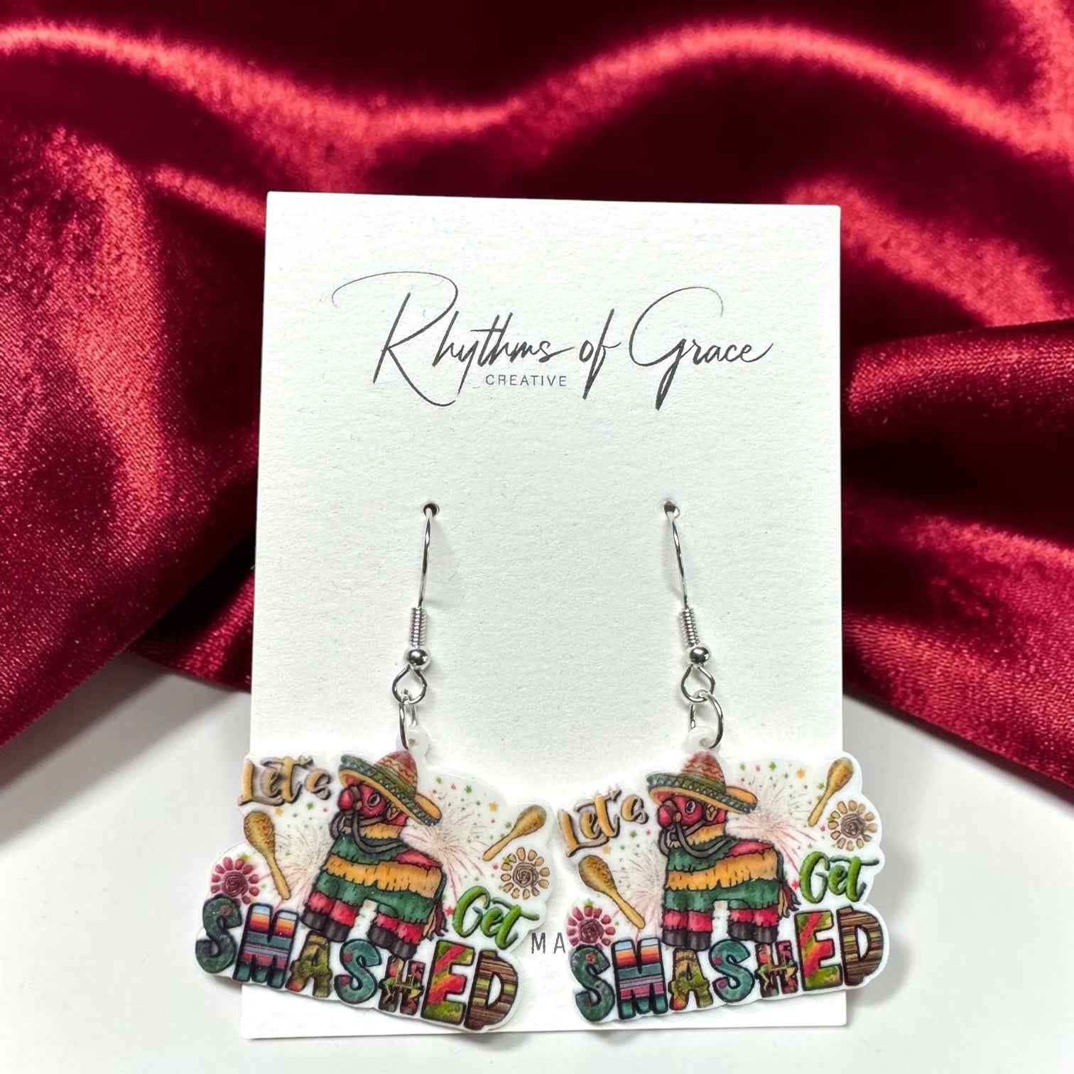Cinco de Mayo "Let's Get Smashed" Acrylic Dangle Earrings | Fiesta Party Statement Earrings