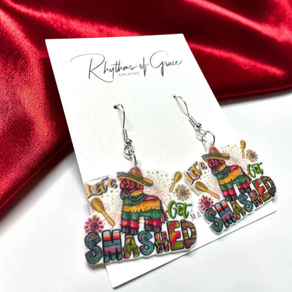 Cinco de Mayo "Let's Get Smashed" Acrylic Dangle Earrings | Fiesta Party Statement Earrings
