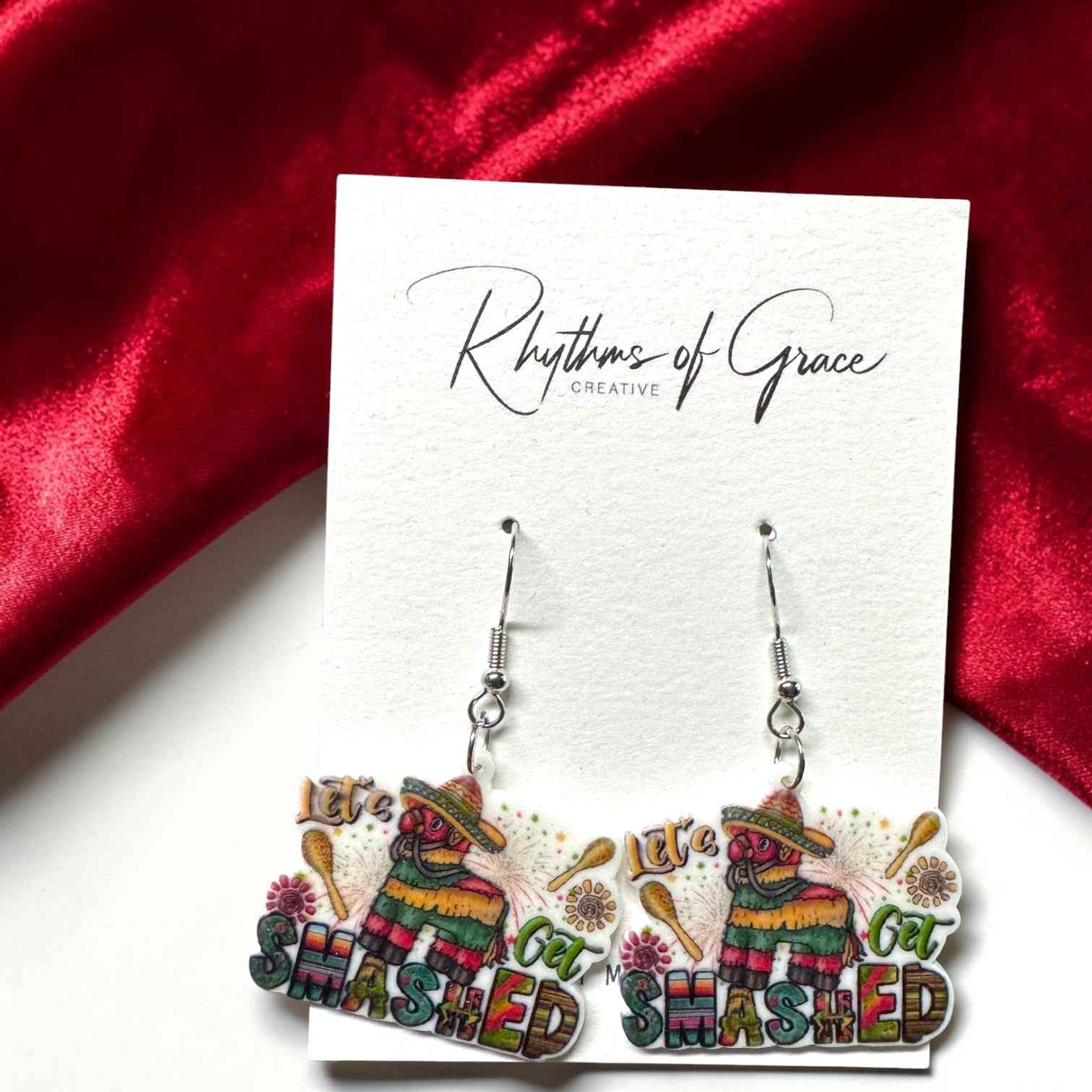 Cinco de Mayo "Let's Get Smashed" Acrylic Dangle Earrings | Fiesta Party Statement Earrings