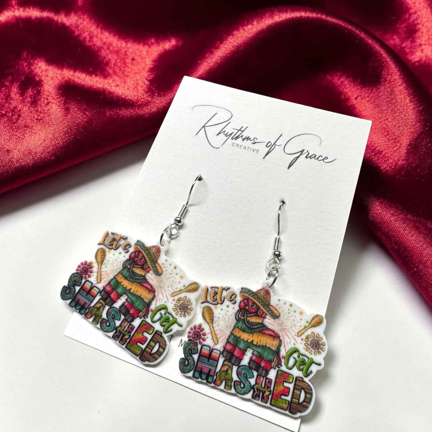 Cinco de Mayo "Let's Get Smashed" Acrylic Dangle Earrings | Fiesta Party Statement Earrings