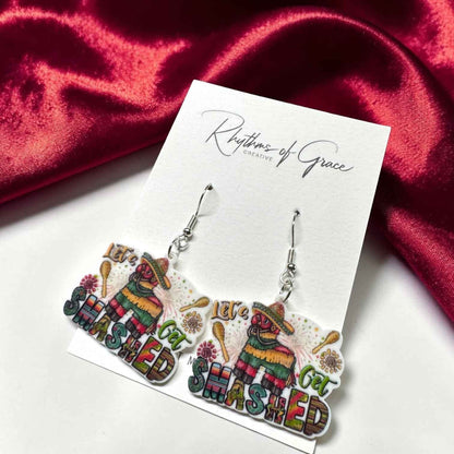 Cinco de Mayo "Let's Get Smashed" Acrylic Dangle Earrings | Fiesta Party Statement Earrings