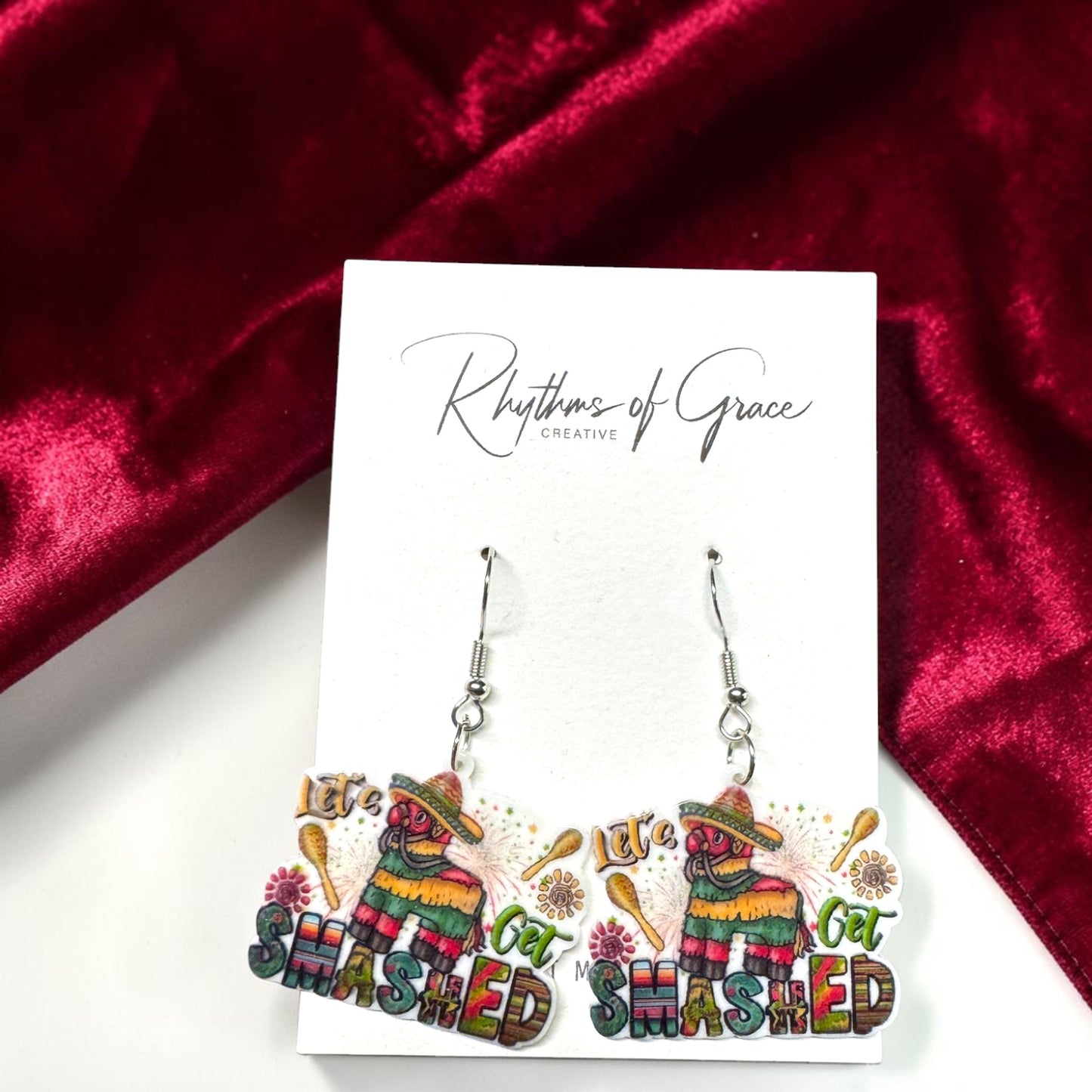 Cinco de Mayo "Let's Get Smashed" Acrylic Dangle Earrings | Fiesta Party Statement Earrings