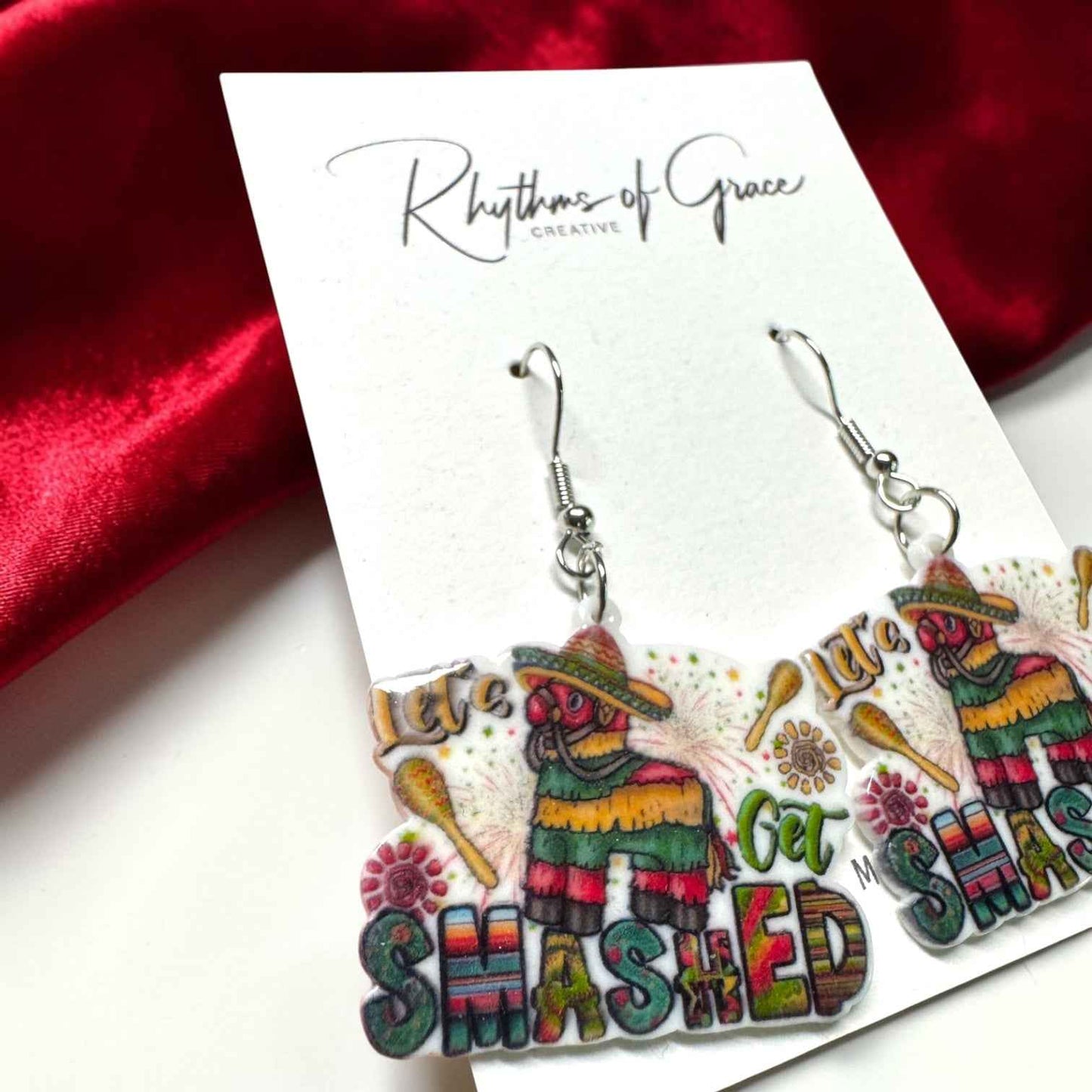 Cinco de Mayo "Let's Get Smashed" Acrylic Dangle Earrings | Fiesta Party Statement Earrings