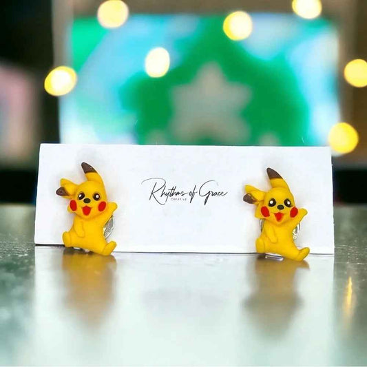 Pika Spark Clip-On Earrings | Handmade Kawaii Character Earrings | Anime Inspired Jewelry