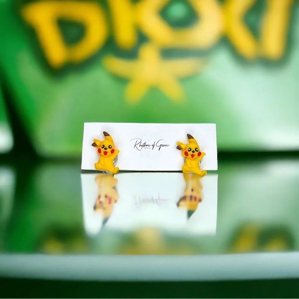 Pika Spark Clip-On Earrings | Handmade Kawaii Character Earrings | Anime Inspired Jewelry