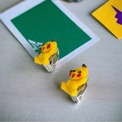 Pika Spark Clip-On Earrings | Handmade Kawaii Character Earrings | Anime Inspired Jewelry