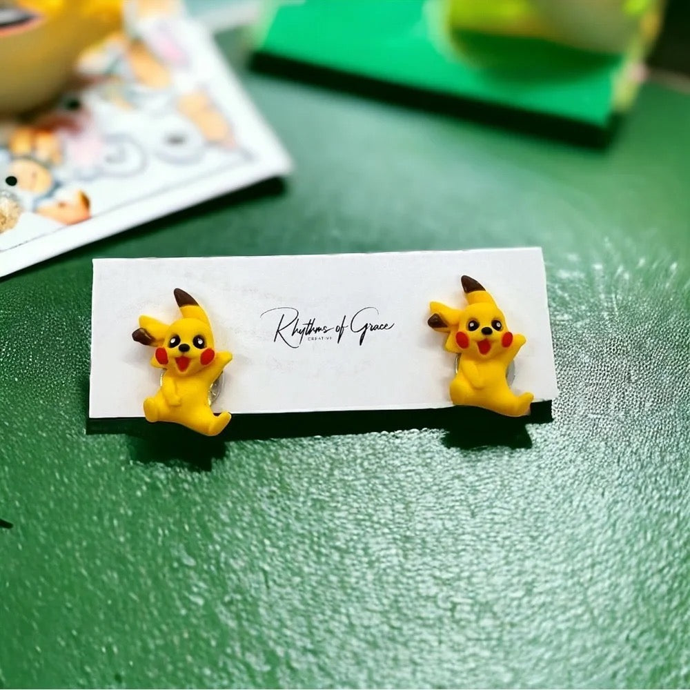 Pika Spark Clip-On Earrings | Handmade Kawaii Character Earrings | Anime Inspired Jewelry