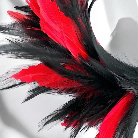Stunning Red & Black Feathered Headband