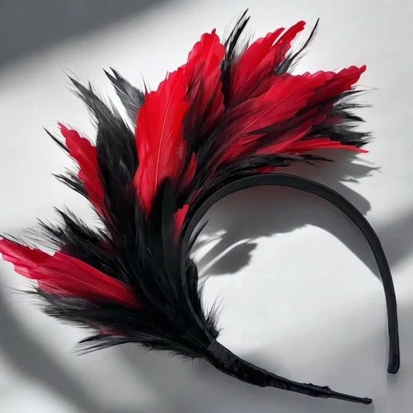 Stunning Red & Black Feathered Headband