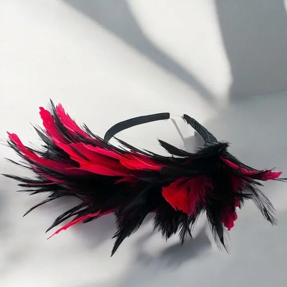 Stunning Red & Black Feathered Headband
