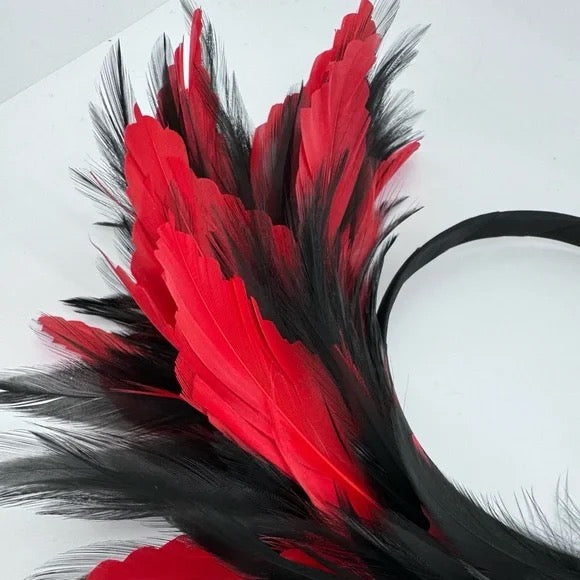 Stunning Red & Black Feathered Headband