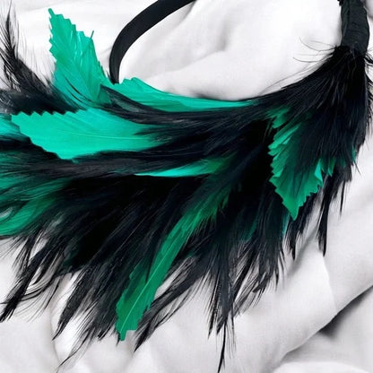Stunning Green & Black Feathered Headband