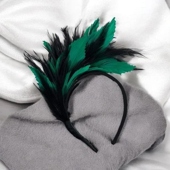 Stunning Green & Black Feathered Headband