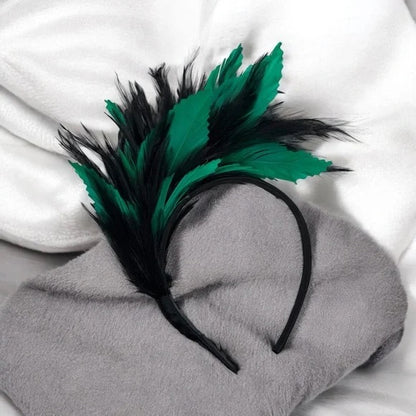 Stunning Green & Black Feathered Headband