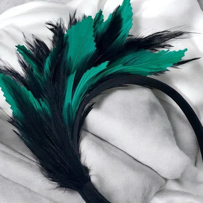 Stunning Green & Black Feathered Headband