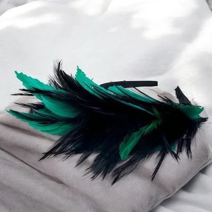 Stunning Green & Black Feathered Headband