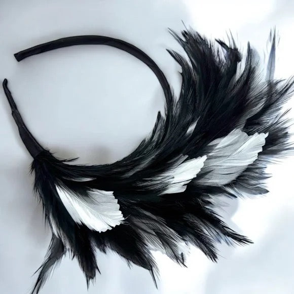 Stunning Black & White Feathered Headband