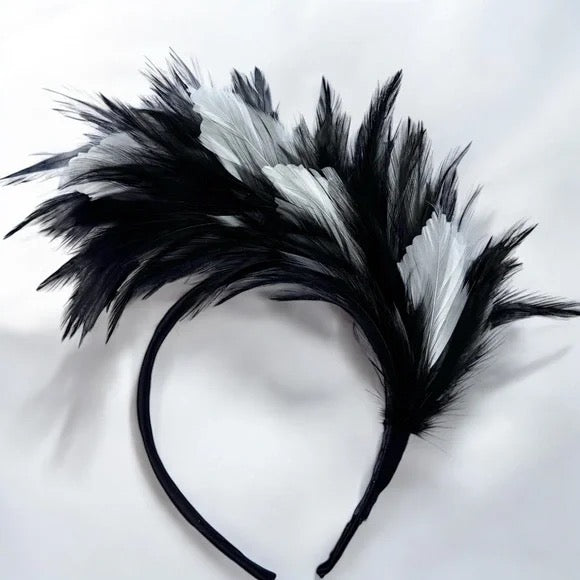 Stunning Black & White Feathered Headband